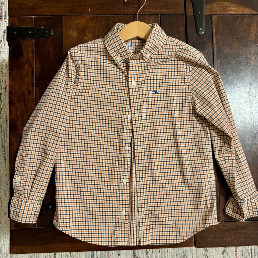 Vineyard Vines Orange and Navy Check Boys' Button-Down